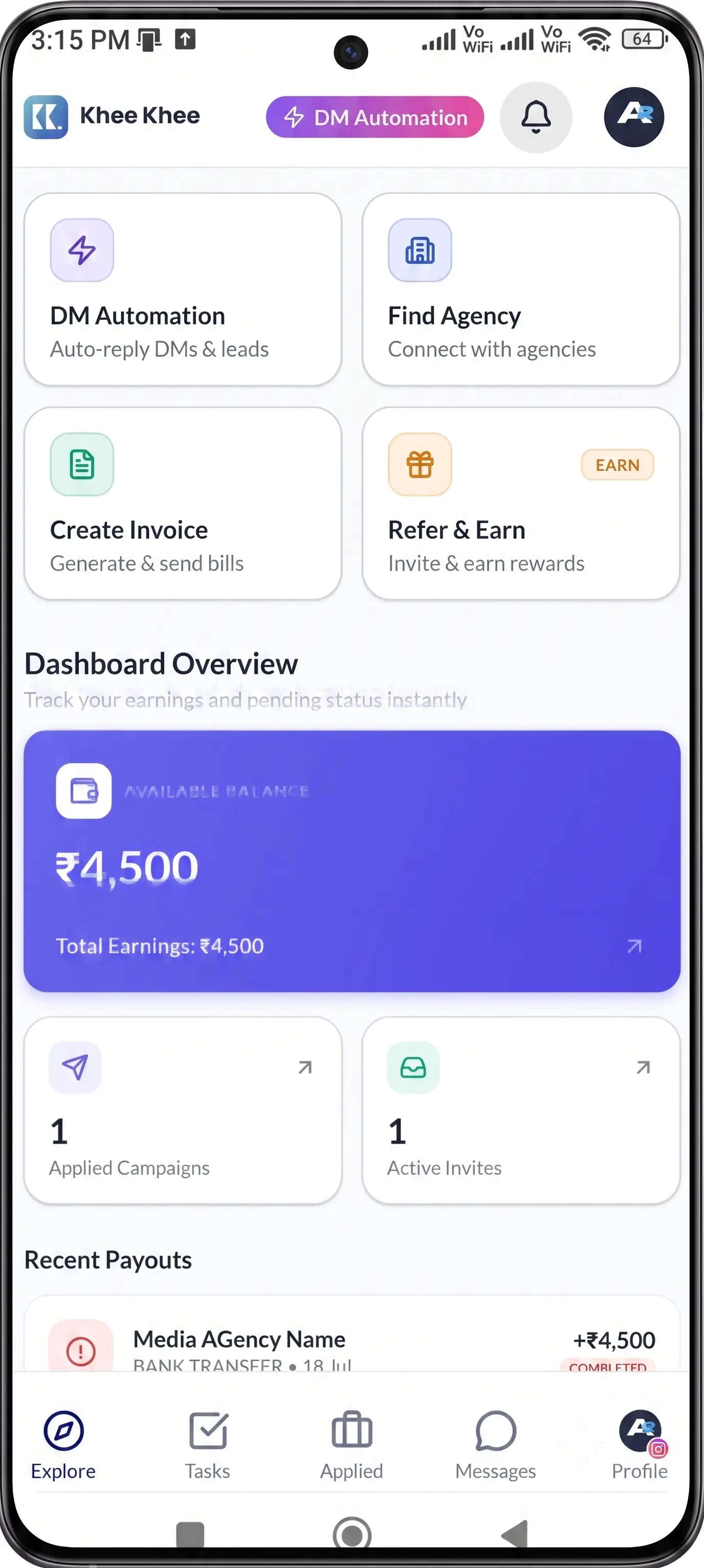 Creator Platform Screenshot - Mobile App